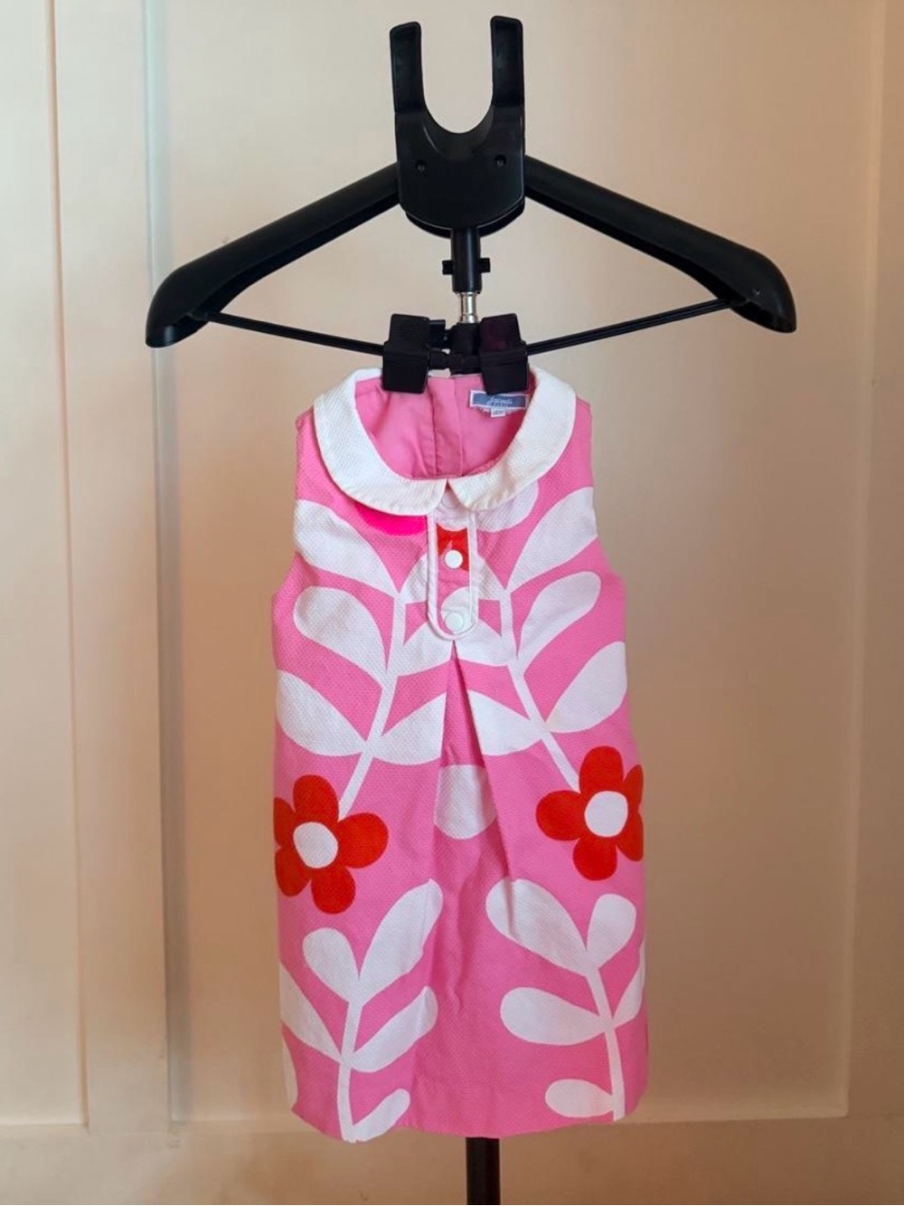 Jacadi Girls Pink Floral Shift Dress with Peter Pan Collar 3A